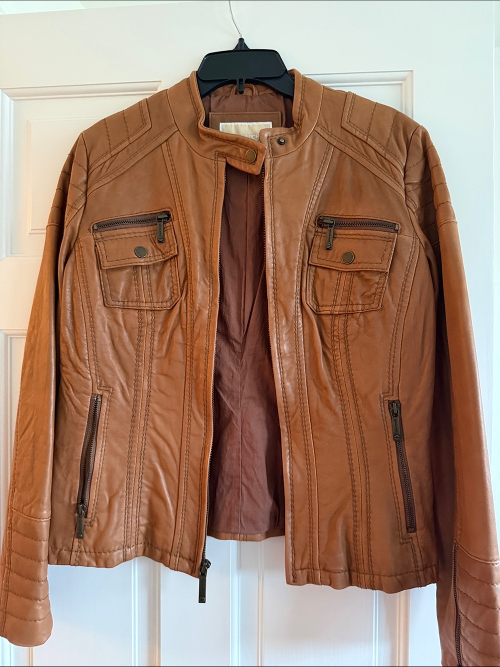 Michael Kors Tan Leather Moto Jacket
